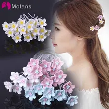 MOLANS Muti-color маленькие цветочные шпильки с жемчугом для элегантных женщин простой серебряный сплав контактный штифт три стиля шпильки для волос Вечерние
