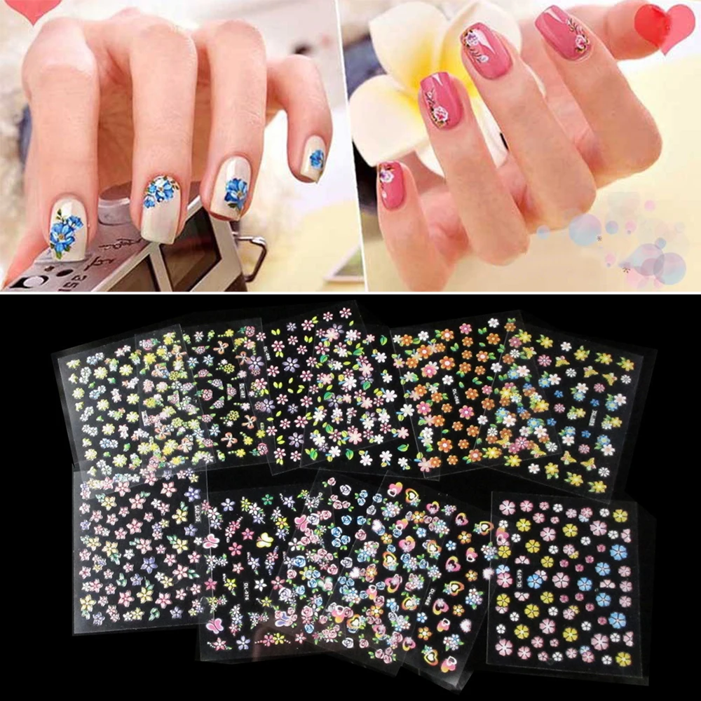 

30pcs Sheets Plastic Manicure Tips Decal Nail Art Water Transfer Stickers 3D Nail Sticker Color Flower Nail Art Decoration Wraps