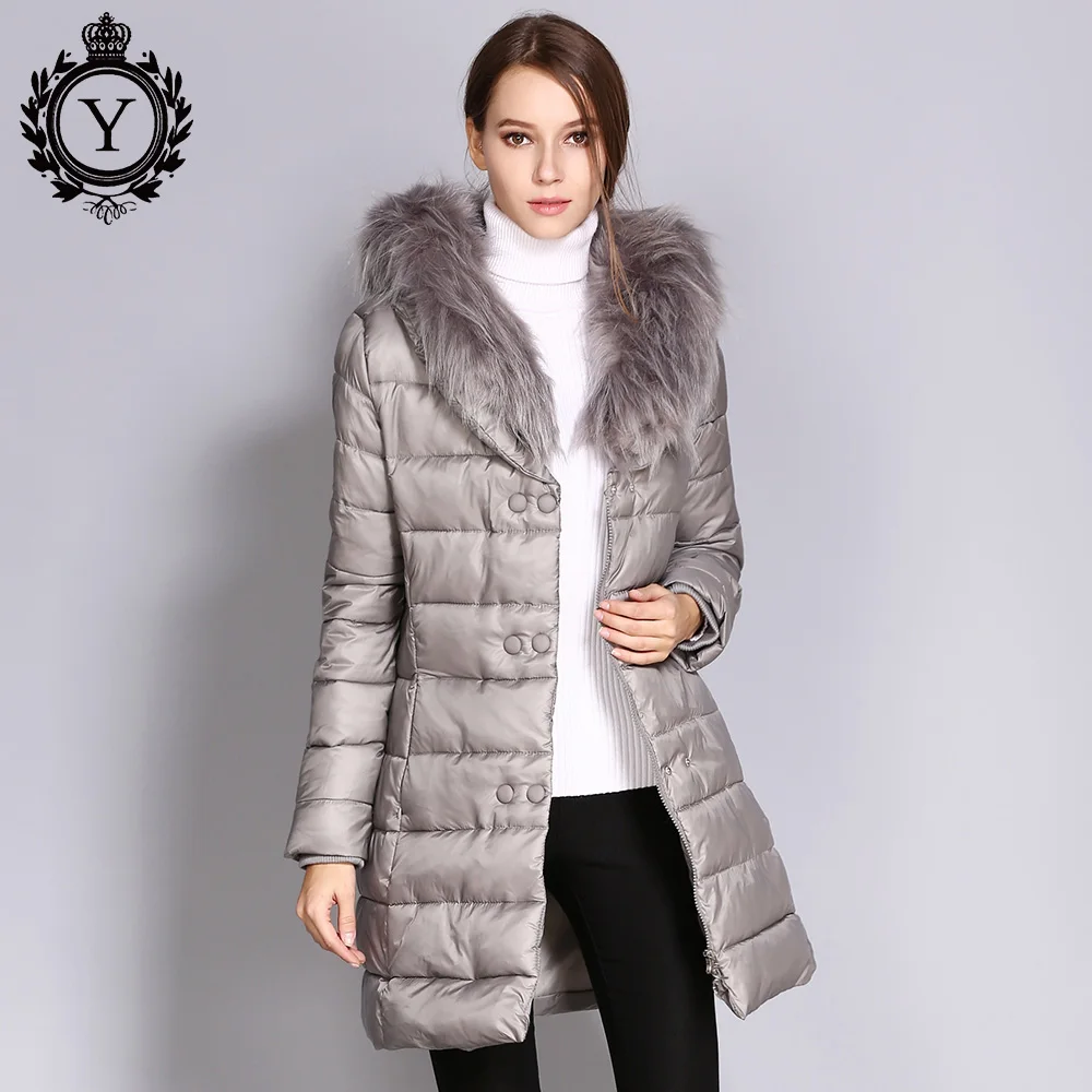 2018 New COUTUDI Winter Women Jacket Coat With Natural Rabbit Fur Collar Women Parkas Double Breasted Women Cotton Padded Jacket
