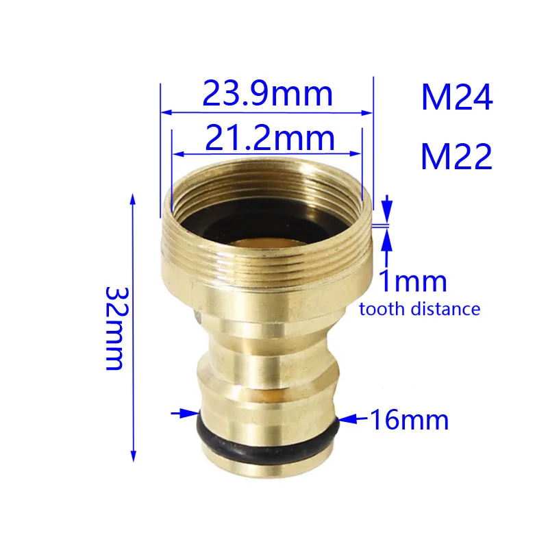Сад переходник для крана M24 латунные разъем M22 водяной пистолет tap адаптер шаг зуба 1 мм, 1 шт - Цвет: Цвет: желтый