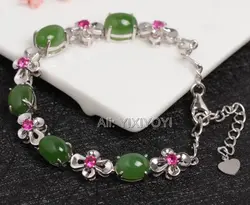 Красивые 925 серебро + зеленый Хотан Jade Jasper Кристалл инкрустация браслет с кулоном на удачу девушки подарок браслеты сертифицированные