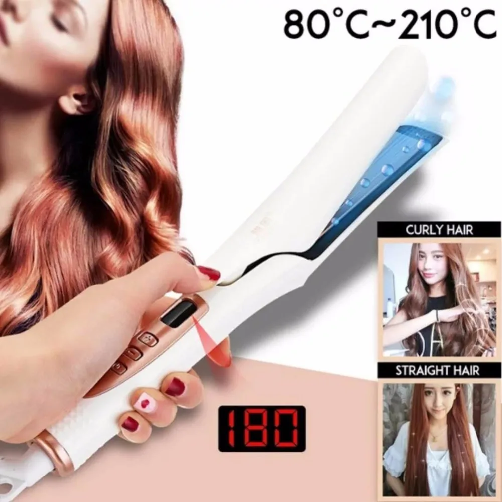 

CHJ Ceramic 2 in 1 Fast Hair Straightener 360 Rotatable Cable Mini LCD Display Straightener Iron Curler Styling Tools