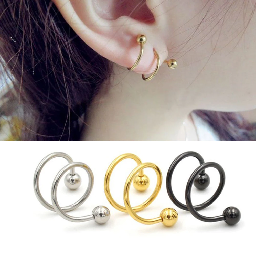 

2pcs Fashion 16G Ball Steel Anodized S Double Spiral Twister Barbell Earring Ear Cartilage Helix Lip Rings Tragus Piercing