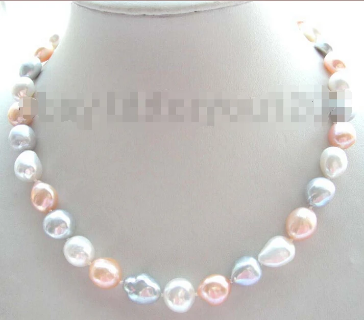 

FREE SHIPPING Natural 14mm Baroque Multicolor Pearl Necklace!
