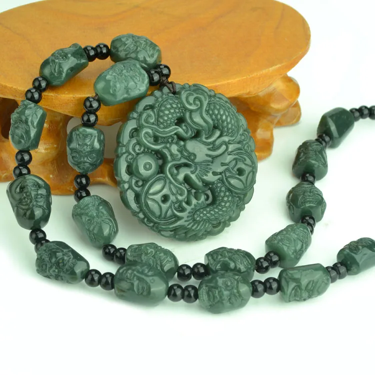 

Pure hand carved dragon pendant With 18 arhats head bead necklace charm men's and women's style