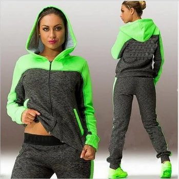 

Patchwork Hooded Zipper Suit Set 2019 Women Tracksuit Two-piece Sport Style Outfit Jogging Sweatshirt Fitness Lounge Sportwear