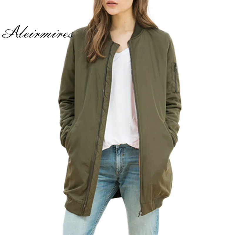 Aleirmires long bomber jacket women Warm Padded 2016 Autumn Winter