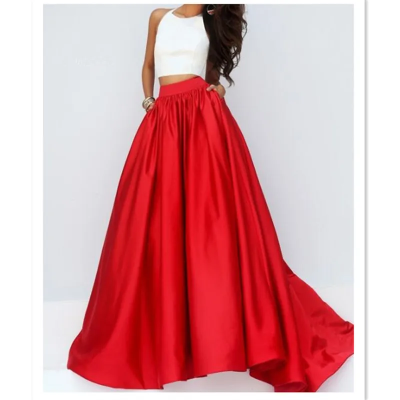 WBCTW 7XL Plus Size Maxi Long Skirt For Women High Waist Red Solid