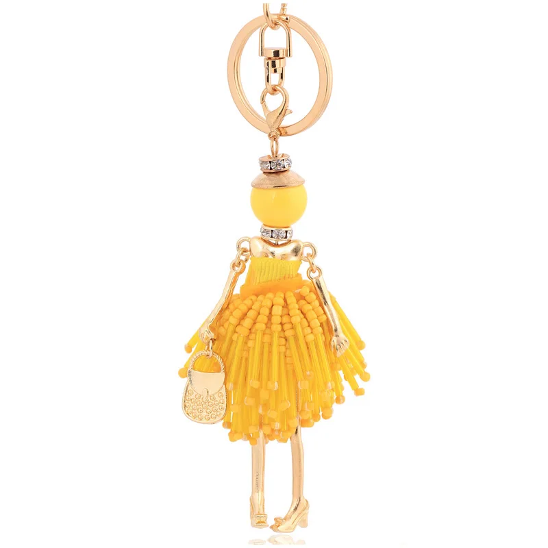 

trendy yellow crystal keychain for women & men unisex jewelry tassel key ring chain cute lovely doll keyring