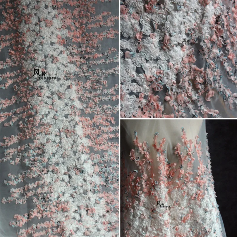 

140cm*50cm 3D perspective organza fabric net yarn embroidery wedding background DIY fabric