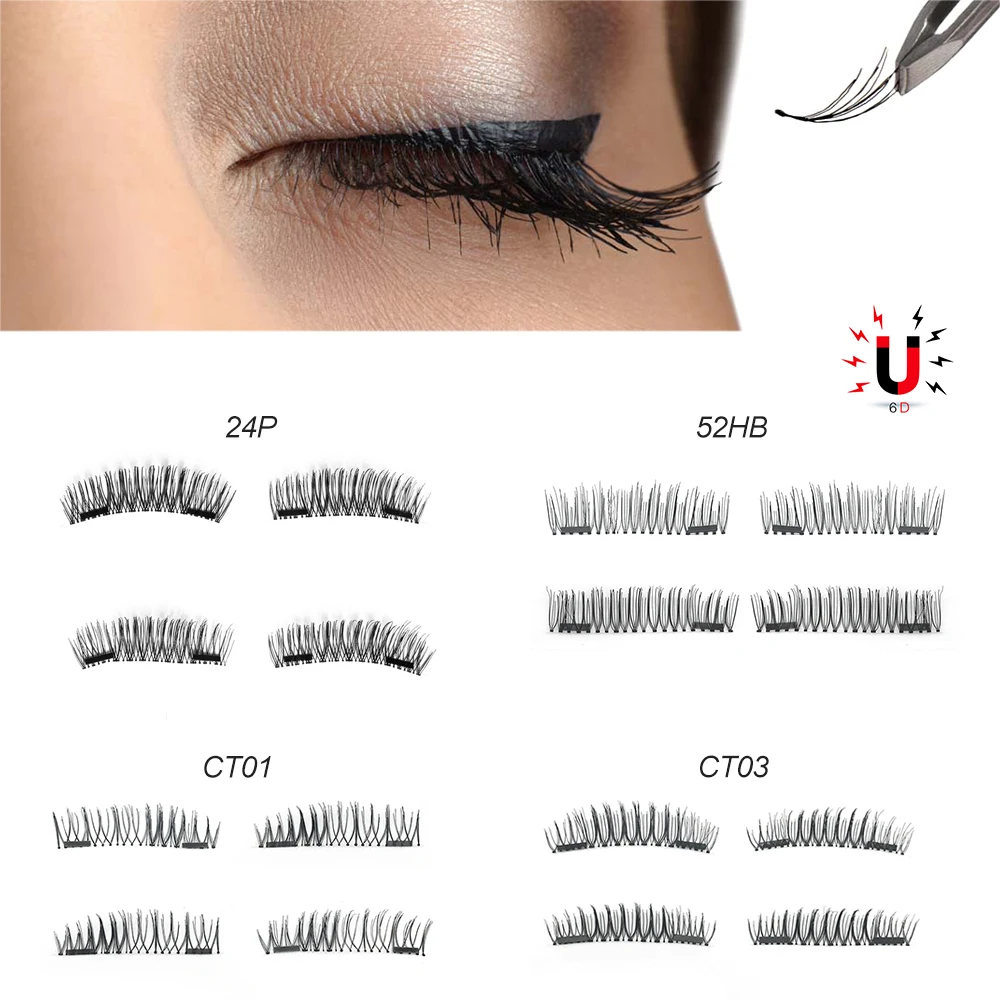 

Portable 4Pcs/Set 3D Double Magnetic Eyelashes Handmade Fake Eyelash Magnets Natural No-glue False Eyelashes Makeup Extension