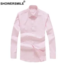 SHOWERSMILE Для мужчин s розовый социальных рубашки Slim Fit рубашка мужской длинный рукав бизнес лето-осень формальные офисные рубашки Для мужчин