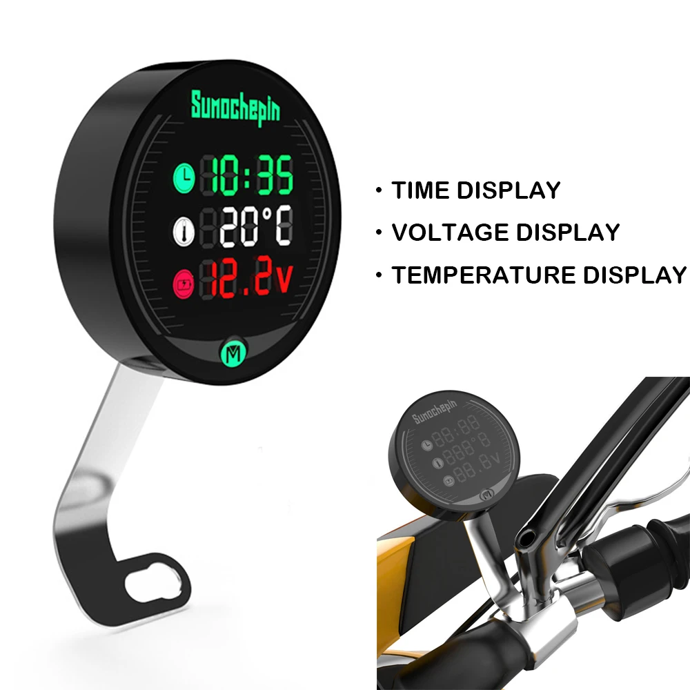 

Universal Motorcycle Multi-Function LED Digital Voltmeter Clock Meter Thermometer Display instrument