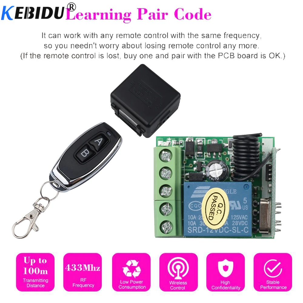 

kebidu Universal 433Mhz Wireless Remote Control Switch DC 12V 1CH relay Receiver Module RF Transmitter 433 Mhz Remote Controls