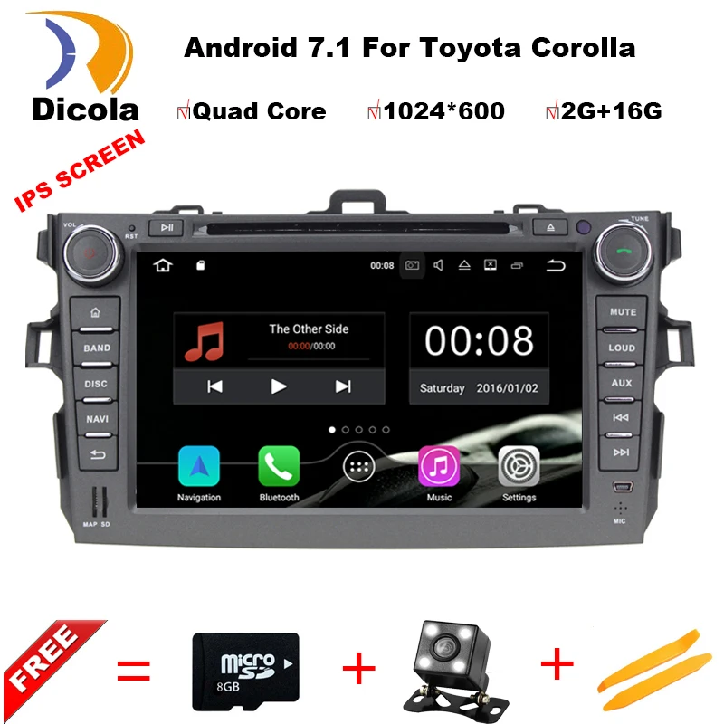 

8" Android 7.11 OS CAR DVD Player for Toyota Corolla 2006-2011 GPS Nav Radio Stereo Bluetooth Wifi 3G Gift 8GB GPS Card and Map