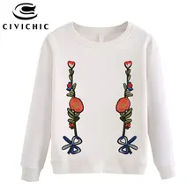 CIVICHIC Этническая Вышивка женские Топы Цветочный Хлопковый пуловер с круглым вырезом и длинным рукавом Женская Футболка Harajuku хлопчатобумажная трикотажная рубашка футболка WLT46