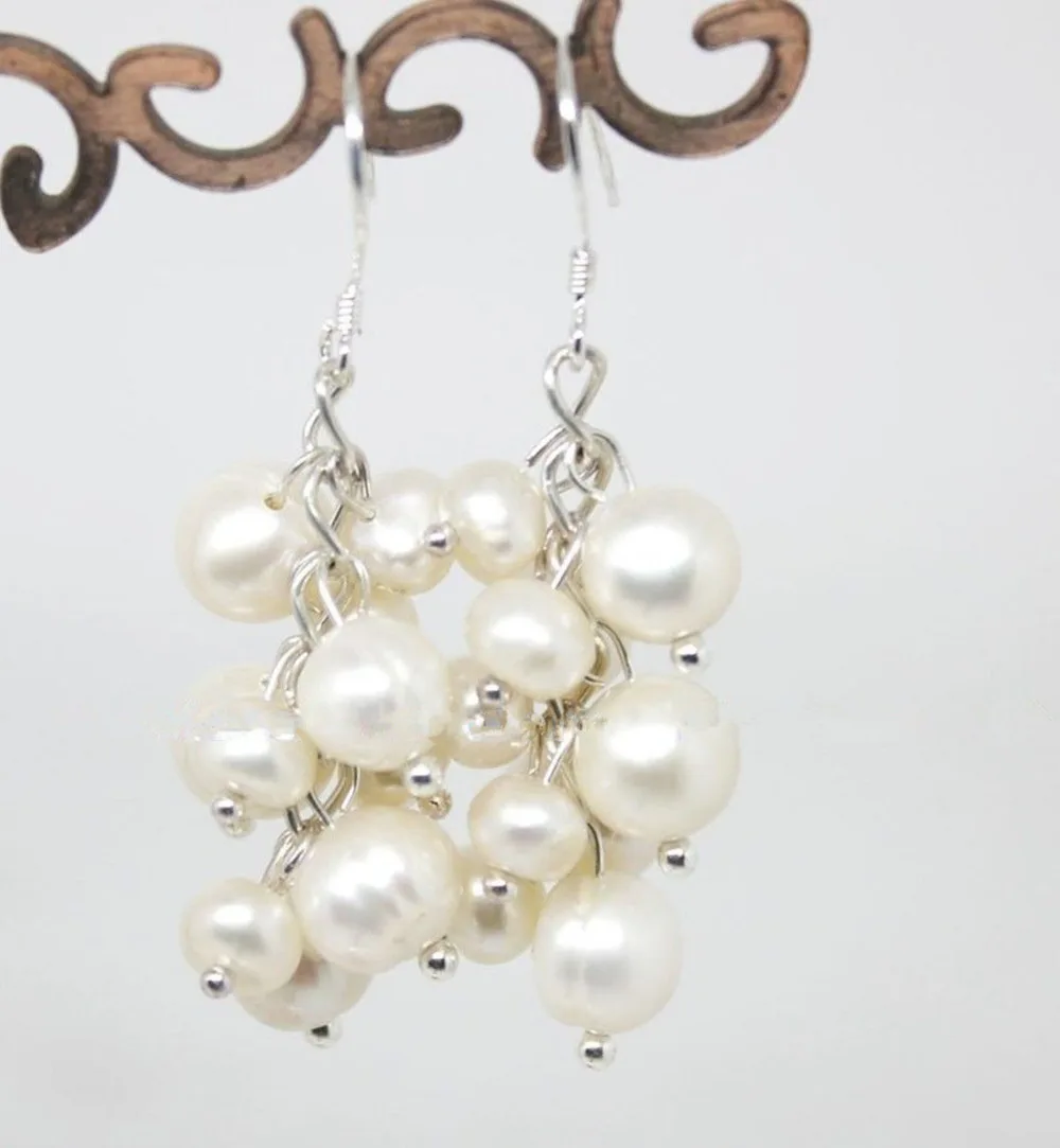 

Free shipping@@@@@ Genuine White Pearl Grape 925 Sterling Silver Hook Earrings 6.09