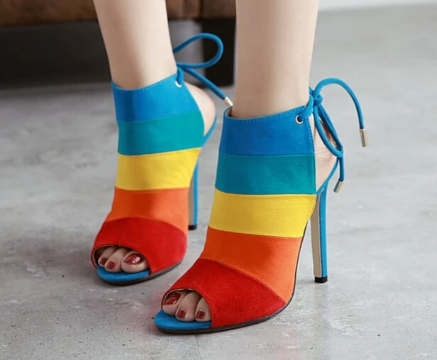 

Fashion 2017 Europestar high-heeled sandals women fish head mixed colors fine color female heel strap women's sandals hight 8 cm