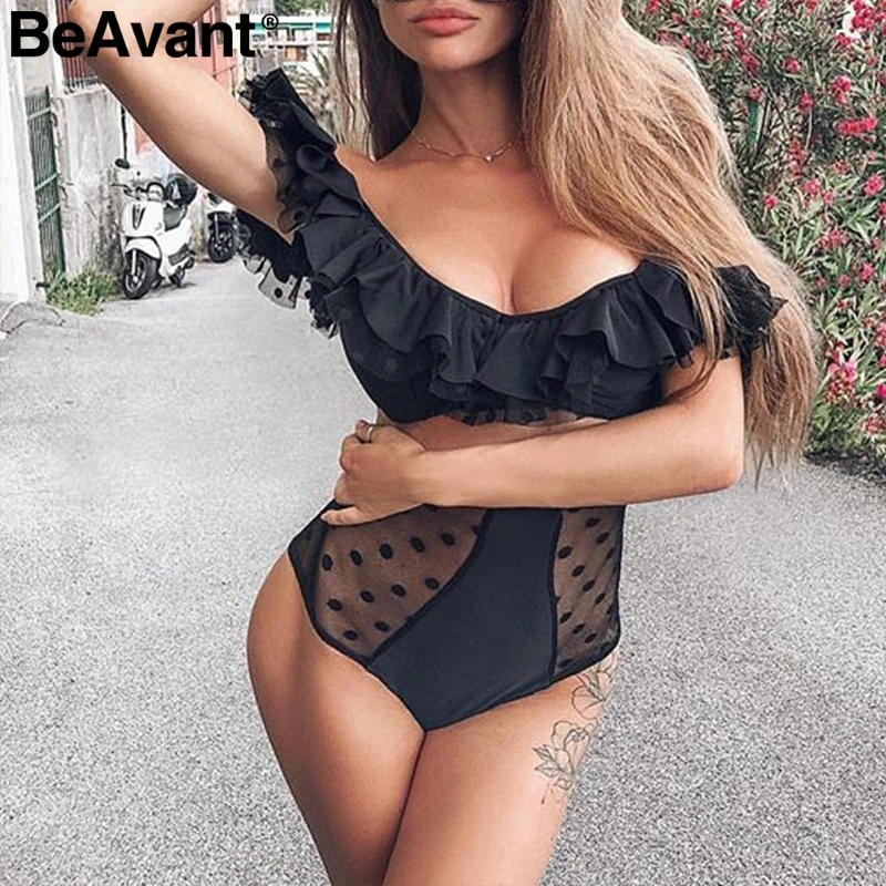 Женский сетчатый купальник BeAvant белый прозрачный с треугольным вырезом лето