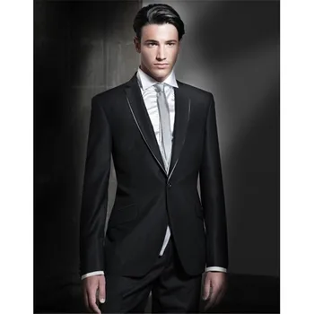 

2019 New black Groom men suit Tuxedo Groomsmen Notch Lapel Best Man Bridegroom Wedding/Evening mens Suits (Jacket+Pants+Vest)