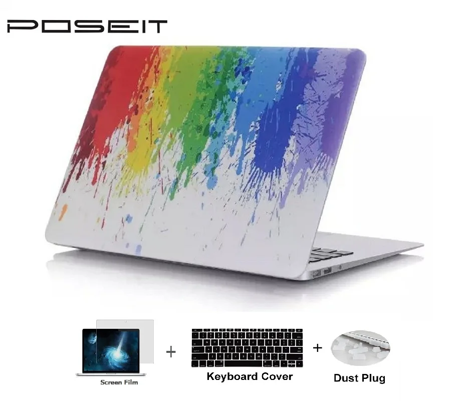 For Macbook Air Pro Retina Touch Bar 11 12 13 15" Plastic Hard Case Cover Laptop Shell+Keyboard Cover+Screen Film+Dust Plug