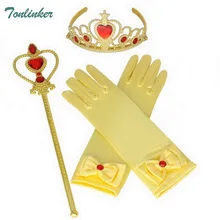 Вечерние аксессуары принцессы Эльзы и Анны Белль, 3 перчатки, тиара, палочка, желтый, синий, розовый, красный, от 2 до 10 лет
