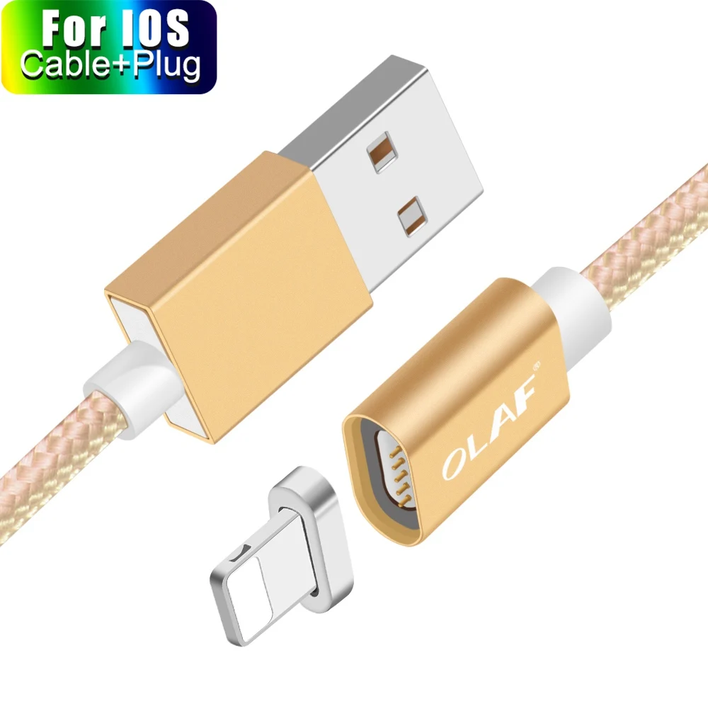 Олаф магнитное зарядное устройство usb type C Micro USB кабель провод для быстрой зарядки штекер type-C Магнитный кабель для iPhone samsung Xiaomi huawei - Цвет: Gold For IOS  Cable