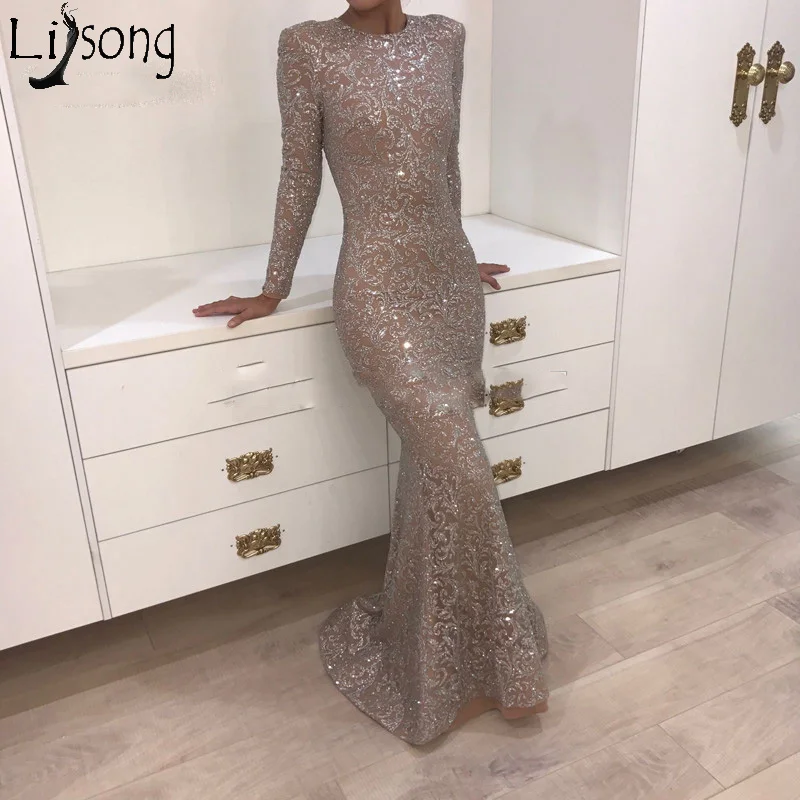 Gold-Sequins-Two-Pieces-Evening-Dress-Mermaid-Prom-Dresses-Arabic-Shiny-Party-Dress-Silver-Musilm-Gowns