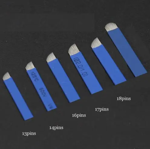 50 шт. синий 12-Булавки постоянный Макияж руководство брови Иглы для татуажа лезвия для 3D Вышивка microblading татуировки ручка машина питания