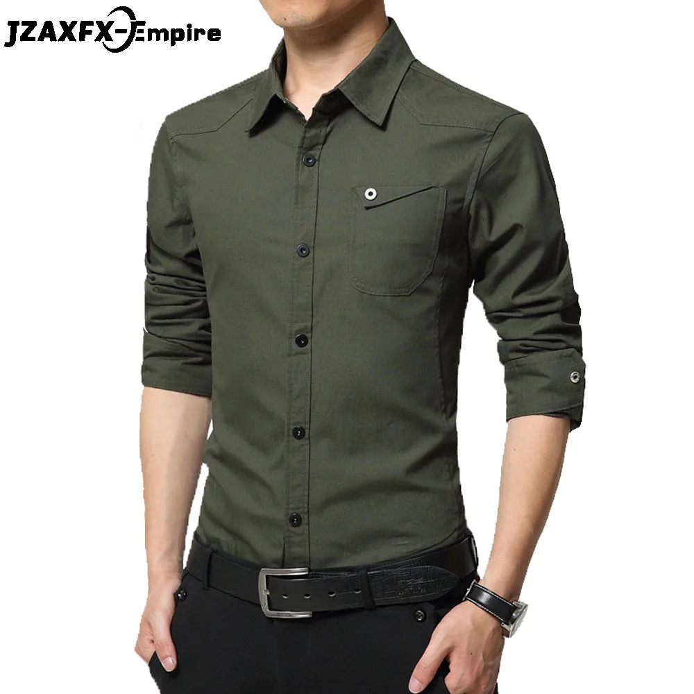 

New Arrival Men Army Green Shirt Long Sleev Turn Down Collar Shirts Slim Fit Clothing Men Military Casual shirts
