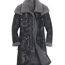 Оригинальная Экологичная меховая мужская куртка из натуральной кожи, мужская зимняя куртка с двойным меховым воротником, длинное пальто из овечьей кожи, мужская куртка