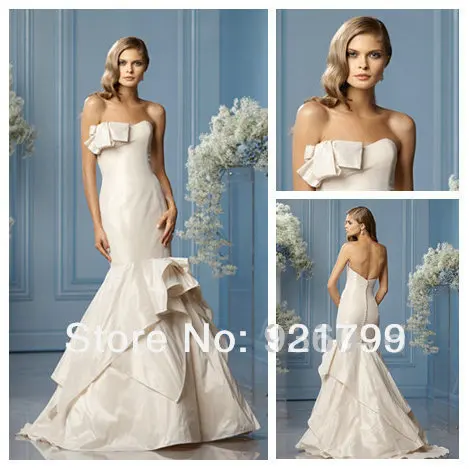 Custom Made Mermaid Tail Pleat Wedding Dresses Sweetheart Taffeta Zipper Bridal Gowns 2014 New Arrival Free Shipping zj120 | Свадьбы и