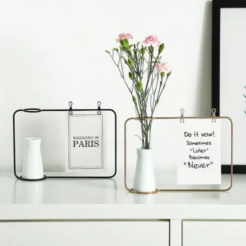 

Black Gold Flower vase Shape Photo Holder Stands Table Number Holders Place Card Paper Menu Clips For Home Decoration