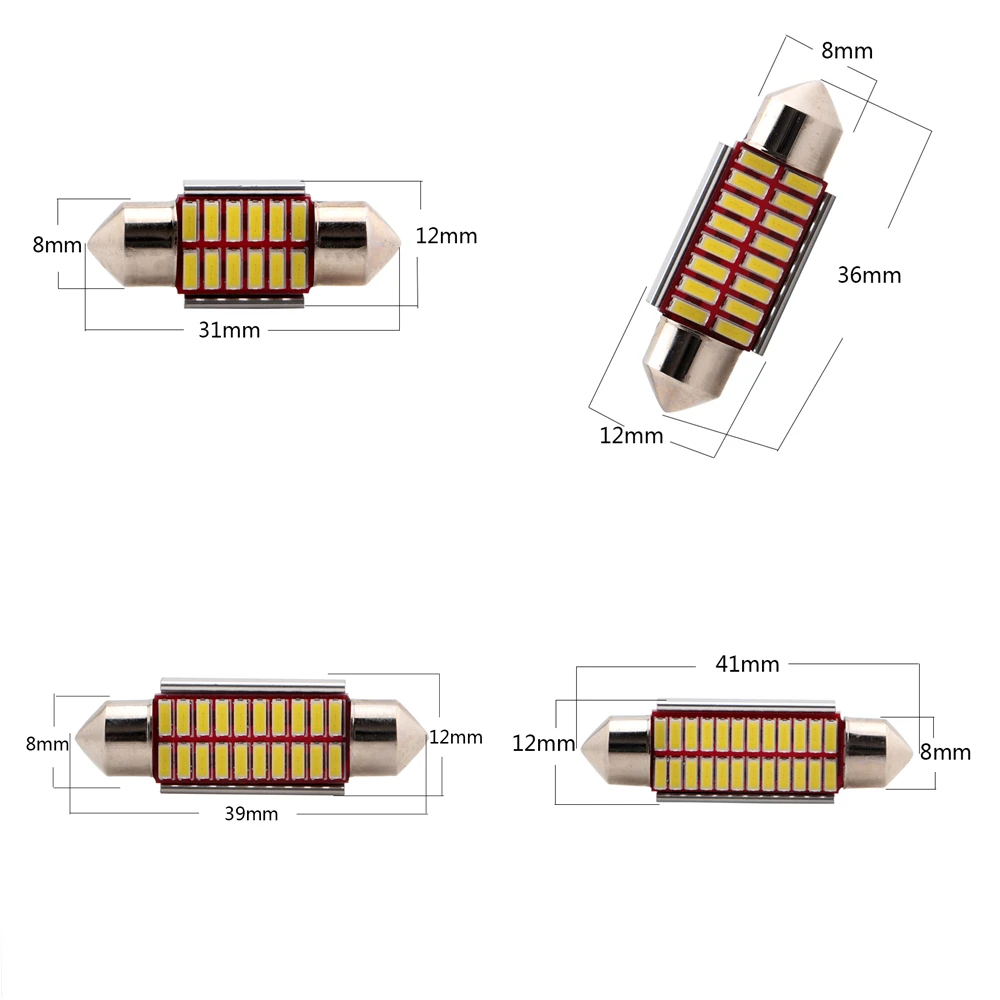 10 шт. дневные ходовые огни 12 V Белый C5W Canbus 31 мм 36 мм/39 мм/41 мм 4014 12/16/20/24SMD светодиодные гирлянды лампы двери автомобиля чтения Потолочные плафоны