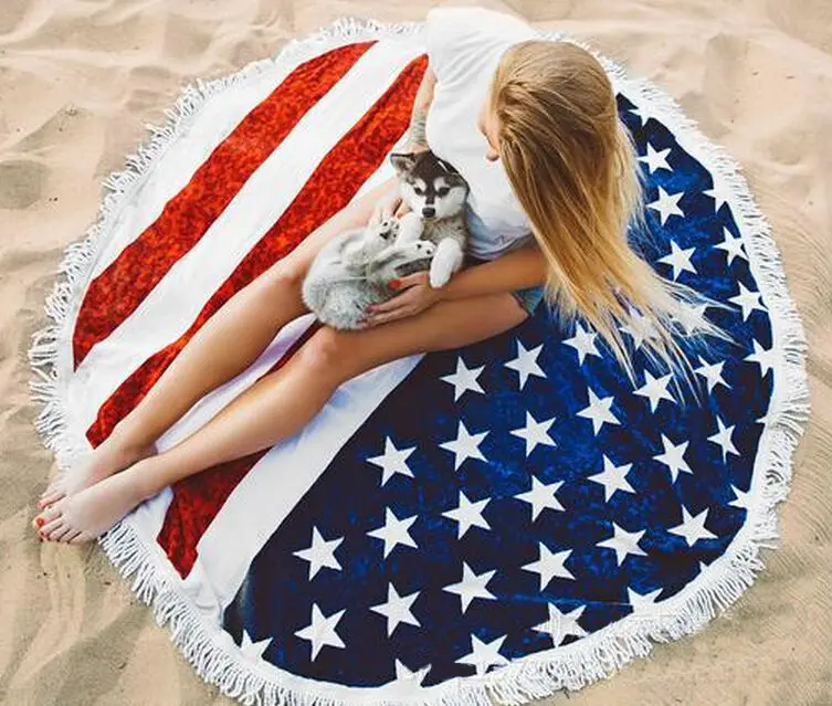 American Flag Printed Beach Mat Summer Tassel Beach Towel