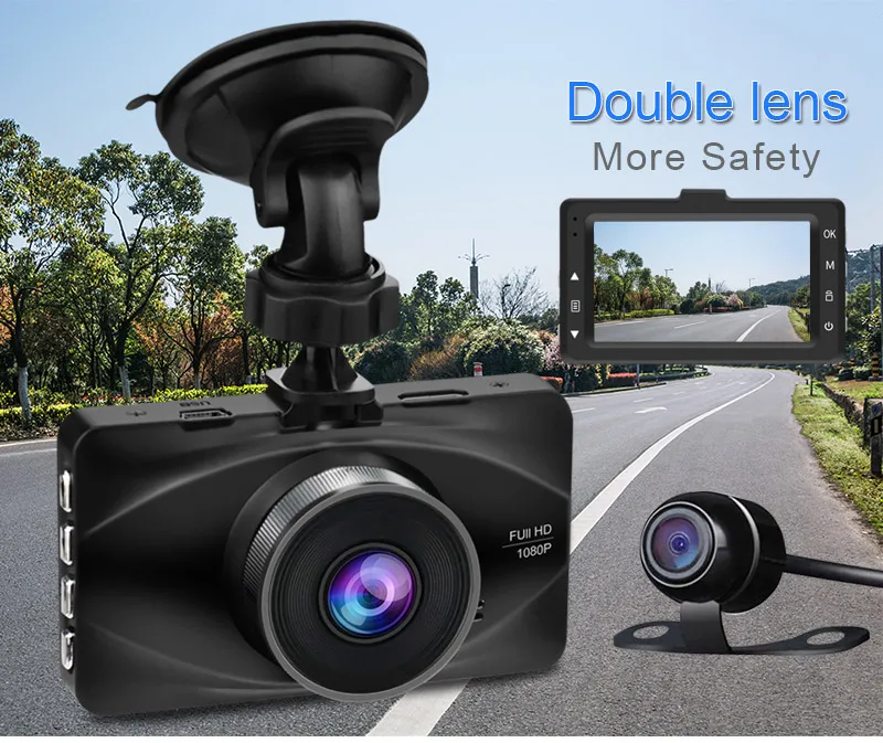 Denicer MD20L Двойной объектив Автомобильный видеорегистратор Камера Full HD 1080P видео Регистраторы 3 дюймов Экран автомобиль металлический корпус Регистратор