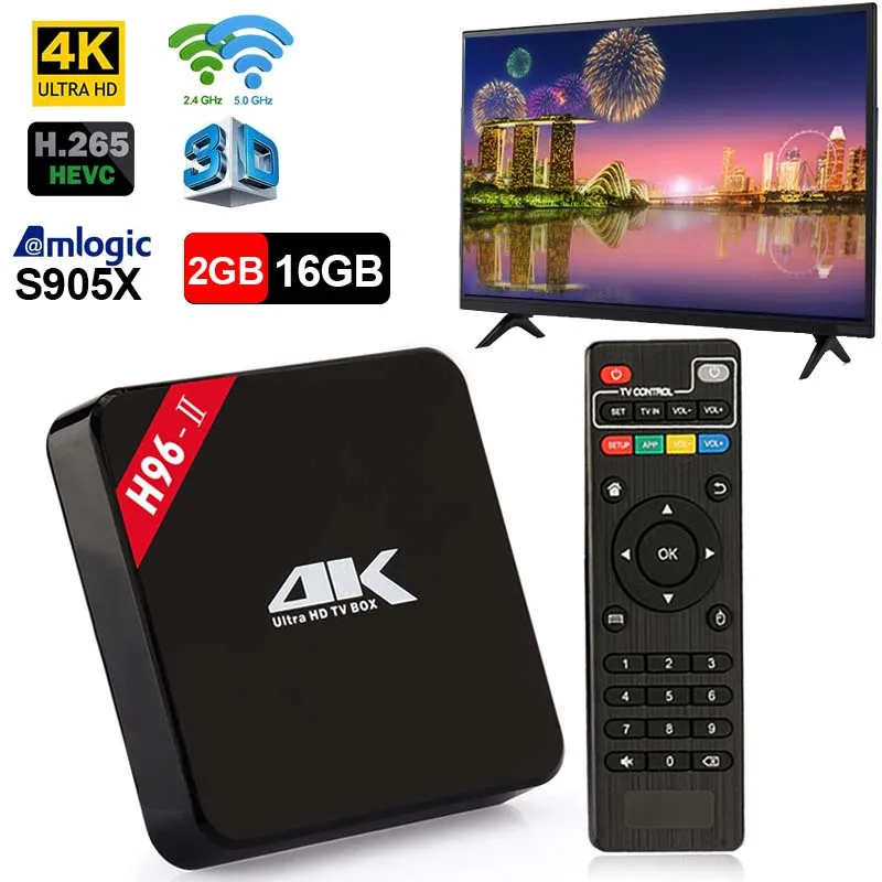 H96-II Android TV OS Box Amlogic S905X 7.1.2 2 Гб RAM + 16 ROM 4G 5G WiFi 100 Мбит/с BT4.1 soporte 4 K H.265 | Электроника