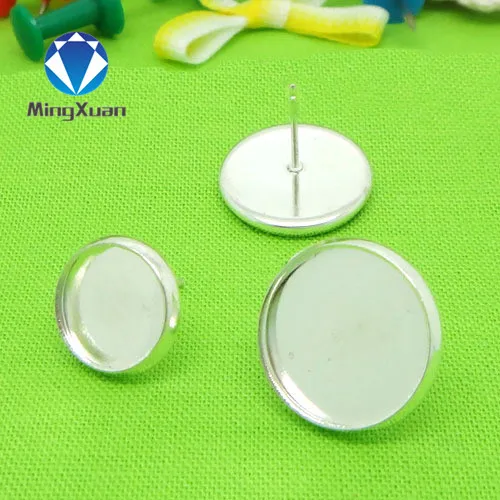 

WHOLESALE 20pcs Silver Plated Ear Stud with inner 6/8/10/12/14mm Cabochon Cameo Setting Blank base, DIY Jewelry findings