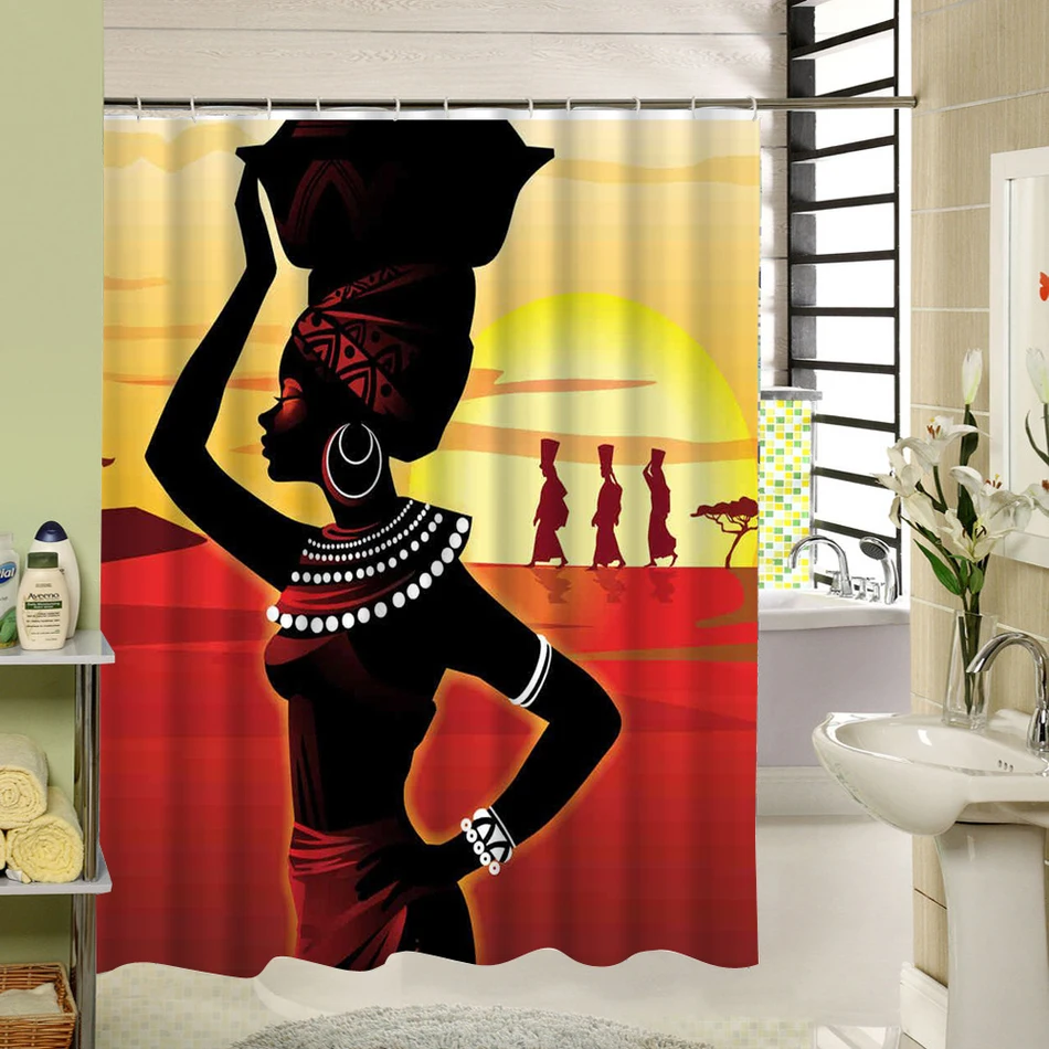 Custom Waterproof African Woman Bathroom Polyester Fabric Shower
