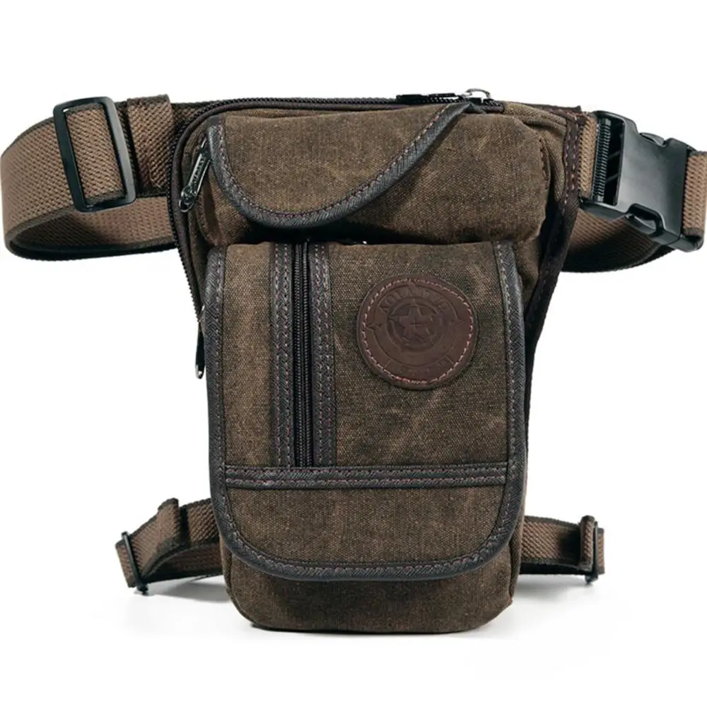 Мужская парусиновая хип-ремень забавная сумка на пояс Талия, бедро-ножная капля сумка Военная езда мотоцикл мужская сумка через плечо - Цвет: Coffee
