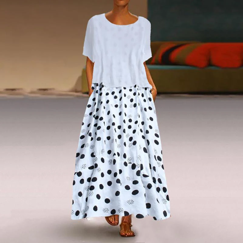 

Pus size Women 2 Two Piece Set Casual matching sets Summer outfits for Women Polka Dots Long Dress and Tops
