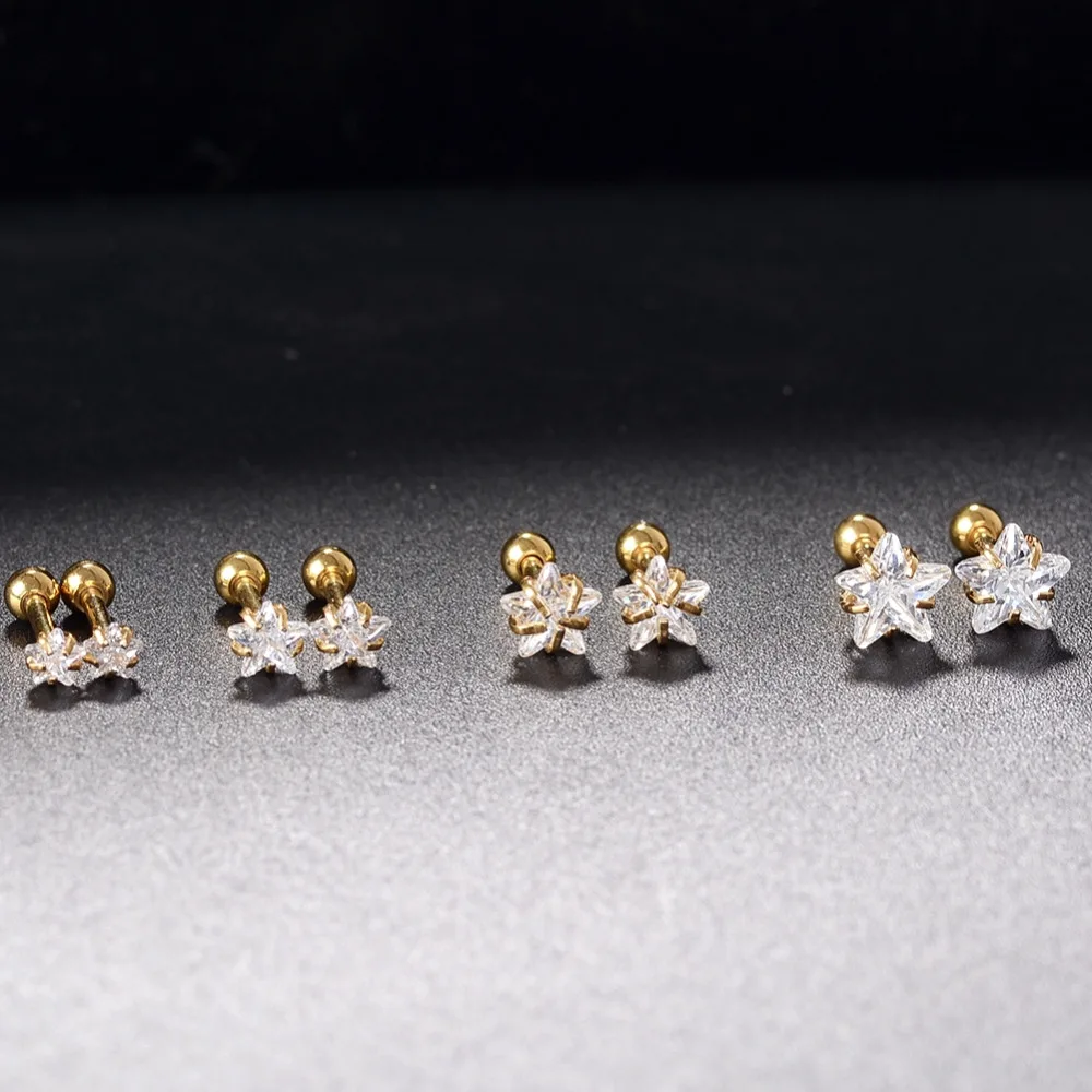 

3/4/5/6mm Silver Gold Star Crystal Zircon Tragus Piercing Ear Cartilage Earrings 316L Surgical Steel Body Jewelry Helix Piercin