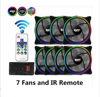 Aigo MR12 RGB вентилятор 3P-5vAURA синхронизирующий компьютер чехол ПК Вентилятор охлаждения светодиодный 120 мм тихий+ ИК пульт дистанционного управления компьютер кулер вентилятор охлаждения - Цвет лезвия: 7fans and IR Remote