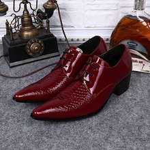 Мужская Свадебная обувь в итальянском стиле дерби с острым носком размера плюс; туфли из лакированной кожи аллигатора на высоком каблуке; мужские официальные модельные туфли; SL376