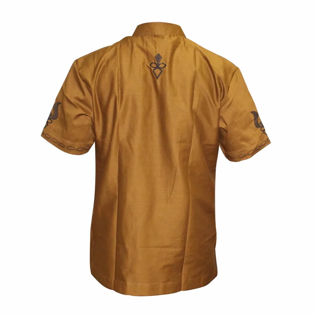 Mr Hunkle Мужская Повседневная футболка африканская винтажная вышивка стоячий воротник рубашки с коротким рукавом золотисто-белая тонкая футболка для мужчин
