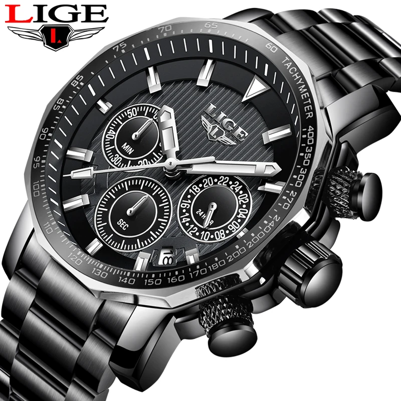 

LIGE Mens Watches Top Brand Luxury Military Sport Watch Men Stainless Steel Waterproof Watch Quartz WristWatch Relogio Masculino
