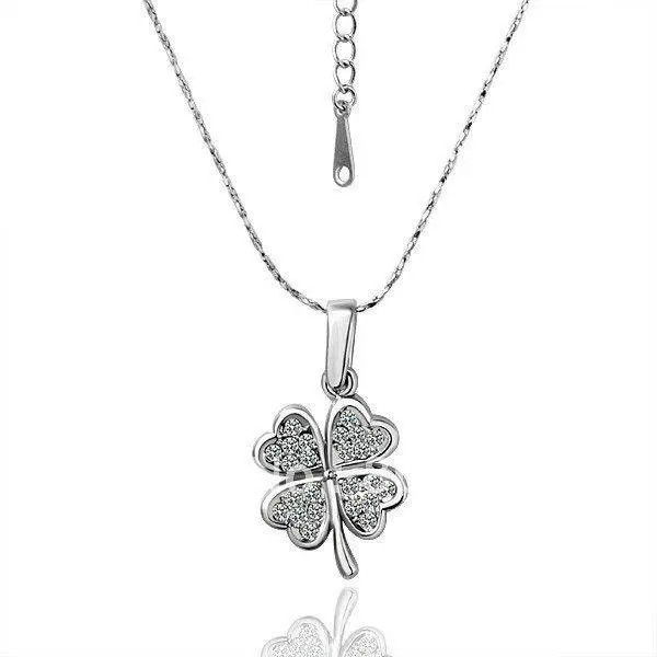 White gold four leaf clover necklace Clearance
