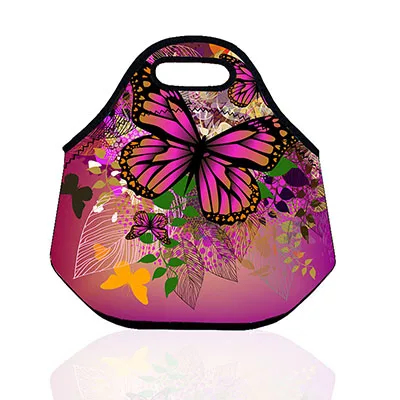Красочный мультфильм бабочка неопрена путешествия пикника еды изолированный ланч Термоизолированный непромокаемый мешок Детская сумка - Цвет: Queen Butterfly