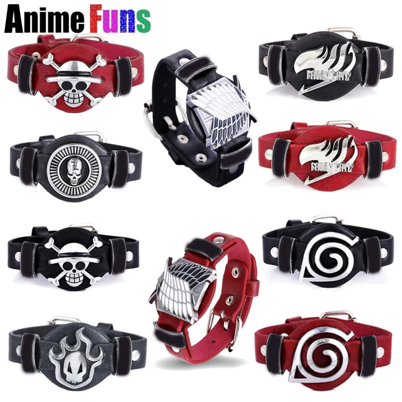 

16 Types Anime Bracelets Attack on Titan One Piece Fairy Tail Bleach Naruto Death Note Game CF Cross Fire LOL PU Leather Bangles