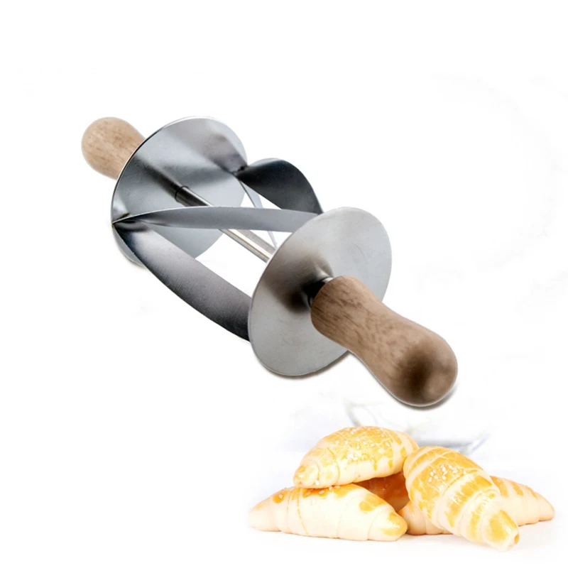 

Stainless Steel Cake Bread Rolling Dough Cutter for Making Croissant With Wooden Handle Rolling Knife Kitchen Baking Tool